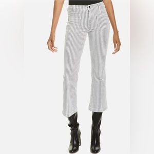 FRAME Denim Le Bardot Black and White Stripe Crop Flare Ankle Jean